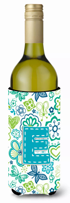 Monogram Letter Flowers and Butterflies Wine Bottle Hugger - CJ2006-ELITERK
