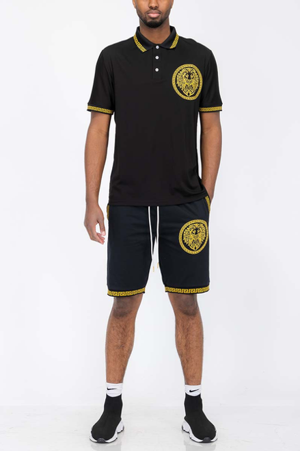 Lion Head Polo Short Set - EMS4103-EMT4104-BLK-M
