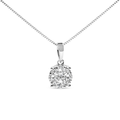 14k White Gold 1/2 Cttw Lab Grown Diamond Floral Cluster Pendant 18" Necklace (G-H Color, VS1-VS2 Clarity)