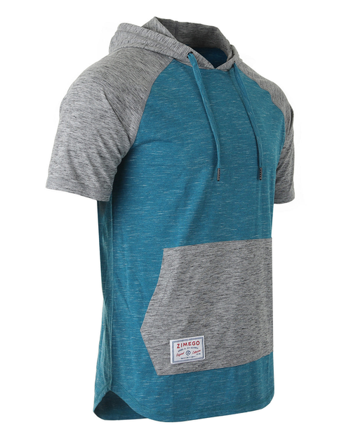 ZIMEGO Men's Short Sleeve Raglan Hoodie Round Bottom Semi Longline T-Shirt - ZGSS150H-GRN-DGRY-XL ZIMEGO Men's Short Sleeve Raglan Hoodie Round Bottom Semi Longline T-Shirt - ZGSS150H-GRN-DGRY-XL