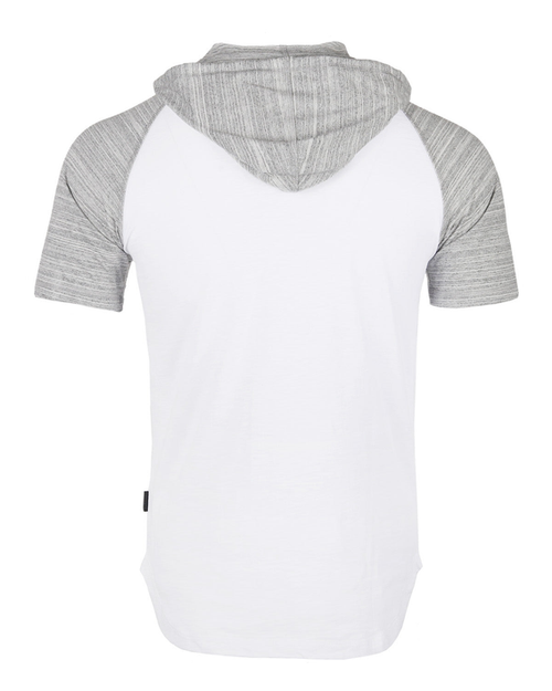 ZIMEGO Men's Short Sleeve Raglan Hoodie Round Bottom Semi Longline T-Shirt - ZGSS150H-WHT-BLK-XXL