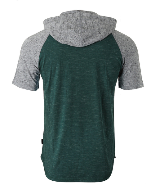 ZIMEGO Men's Short Sleeve Raglan Hoodie Round Bottom Semi Longline T-Shirt - ZGSS150H-TEAL-DGRY-S