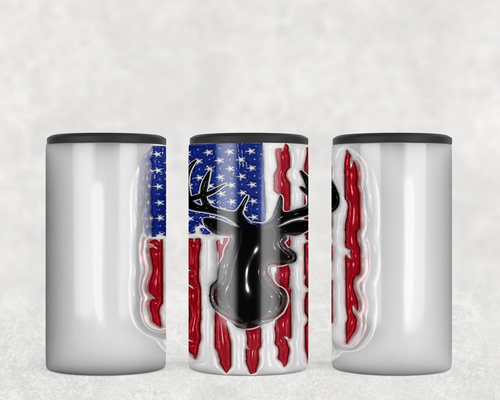 American Flag Deer  Steel can hugger - optional speaker