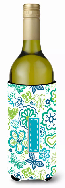 Monogram Letter Flowers and Butterflies Wine Bottle Hugger - CJ2006-ILITERK