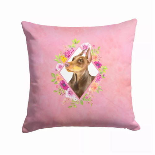 Floral Design with Dog Picture Fabric Decorative Pillow - S000213B001695P003505V000
