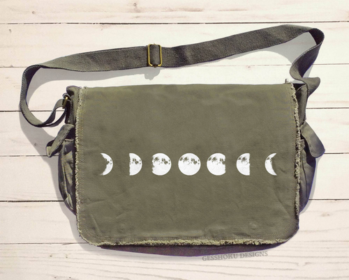 Moon Phases Canvas Messenger Bag - Boho, Festival, Celestial - 1898-189821