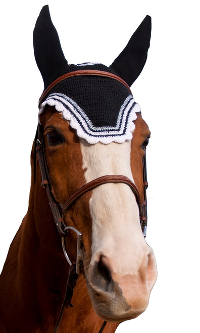 Equine Couture Fly Bonnet with Silver Lurex & Contrast Color - 110743-16-01-F Equine Couture Fly Bonnet with Silver Lurex & Contrast Color - 110743-16-01-F