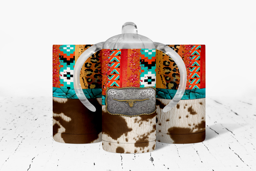 Aztec faux cowhide Buckle Insulated Kids Dual Lid Sippy Cup Tumbler - 3774-3323