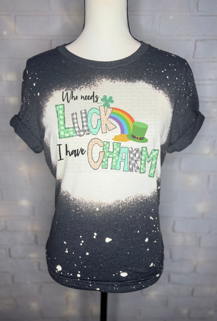 Who Need Luck Bleached Graphic Tee - TheBlendedOwl001887