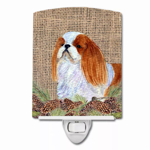 Faux Burlap with Pine Cones Dog Art Ceramic Night Light - S000213B001695P104611V000