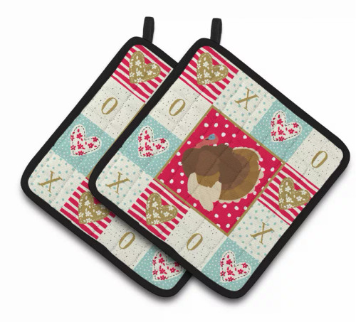 Turkey Hen XOXO on Pair of Pot Holders - S000213B001695P007764V009
