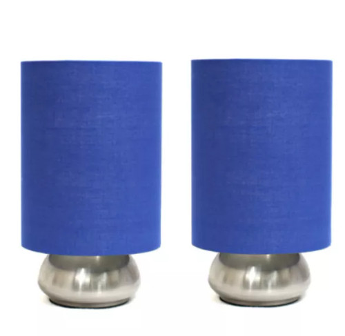 Simple Designs Gemini 2 Pack Mini Touch Lamp with Brushed Nickel Base and Fabric Shades - LT2016-BLU-2PK