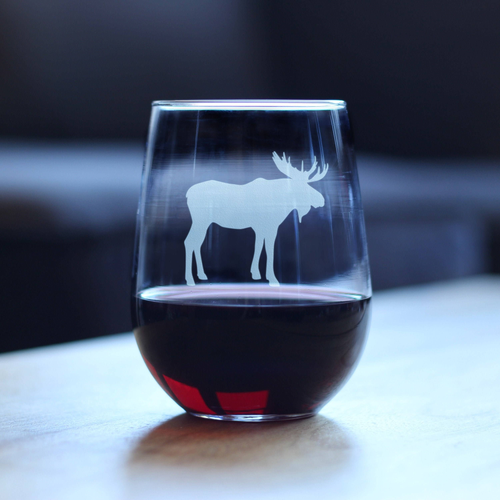 Moose Silhouette Stemless Wine Glass - Rustic Cabin Gifts