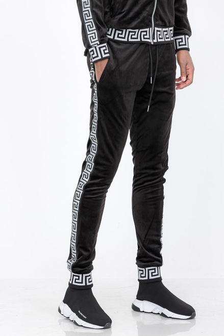 Status Velour Track Pants - TP578-BLKSILVER-S
