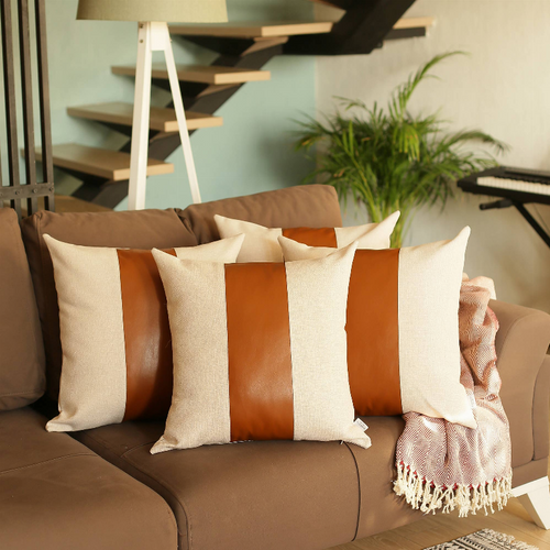 Vegan Faux Leather Detailed Throw Pillow Covers - S001242B001896P000032V002