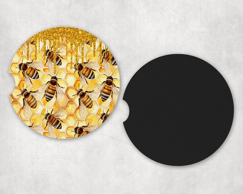 bees Neoprene Car Coaster Set