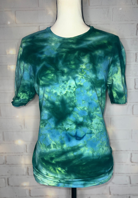 Groovy Green-Blue Ice Dye Tie Dye Blank Tee - TheBlendedOwl000640