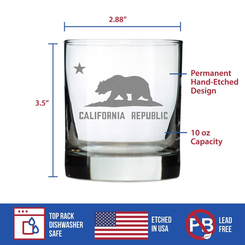 Flag of California Whiskey Rocks Glass - Californians Gifts