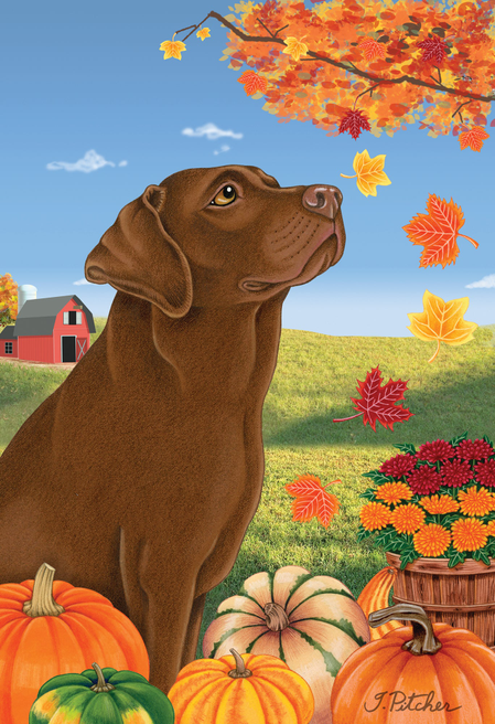 Chocolate Labrador - Tomoyo Pitcher  Falling Leaves Garden Flag