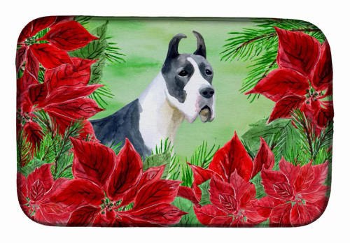 Poinsettias Dog on Dish Drying Mat - S000213B001695P115612V006