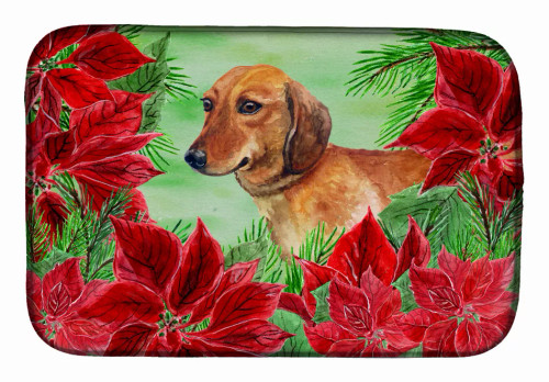 Poinsettias Dog on Dish Drying Mat - S000213B001695P115612V014