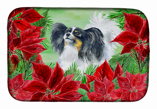 Poinsettias Dog on Dish Drying Mat - S000213B001695P115612V019