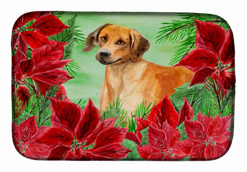Poinsettias Dog on Dish Drying Mat - S000213B001695P115612V038