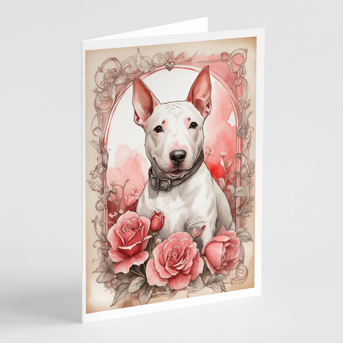English Bull Terrier Valentine Roses Greeting Cards Pack of 8