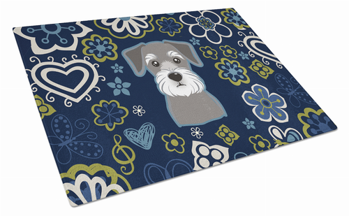 Blue Flowers Dog Print Glass Cutting Board Large - S000213B001695P076657V002