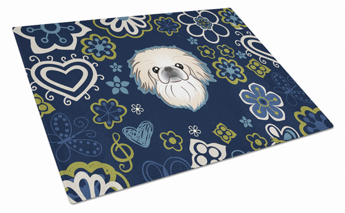 Blue Flowers Dog Print Glass Cutting Board Large - S000213B001695P076657V007