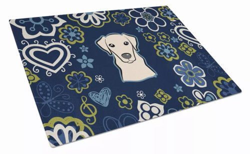 Blue Flowers Dog Print Glass Cutting Board Large - S000213B001695P076657V008
