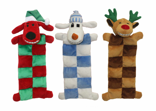 Multipet Loofa® Christmas Squeaker Mat Assortment (Santa, Reindeer, Snowman) 12"