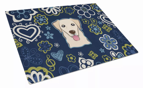Blue Flowers Dog Print Glass Cutting Board Large - S000213B001695P076657V020