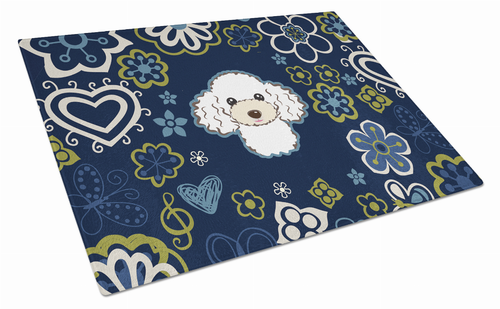 Blue Flowers Dog Print Glass Cutting Board Large - S000213B001695P076657V024