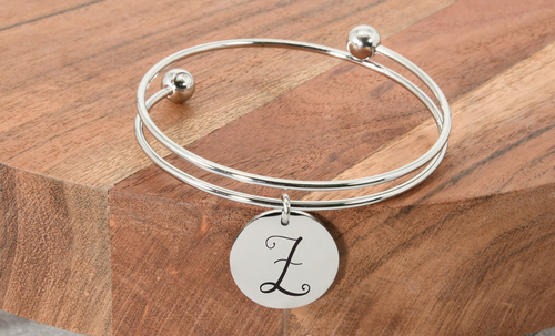 Stainless Steel Double Layer Initial Bracelet By Pink Box - 3 Options Available - 2021DBLBANGLEXSLV