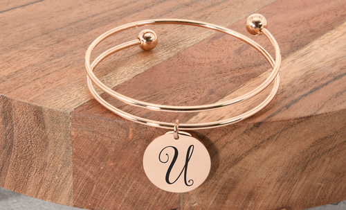 Stainless Steel Double Layer Initial Bracelet By Pink Box - 3 Options Available - 2021DBLBANGLEHSLV