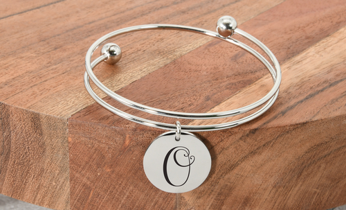 Stainless Steel Double Layer Initial Bracelet By Pink Box - 3 Options Available - 2021DBLBANGLEQRGD