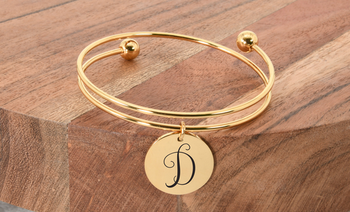 Stainless Steel Double Layer Initial Bracelet By Pink Box - 3 Options Available - 2021DBLBANGLEHGLD