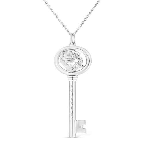 .925 Sterling Silver Diamond Accent Taurus Zodiac Key 18" Pendant Necklace