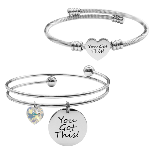 Inspirational Double Layer And Heart Cable Set By Pink Box Part 2 - 23.S.SWA-DBL.OHC-YOUGOTTHIS-SLV