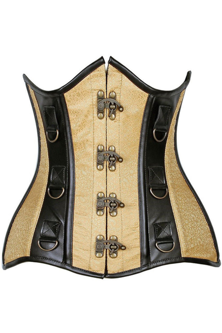 Top Drawer Brocade & Faux Leather Steel Boned Under Bust Corset