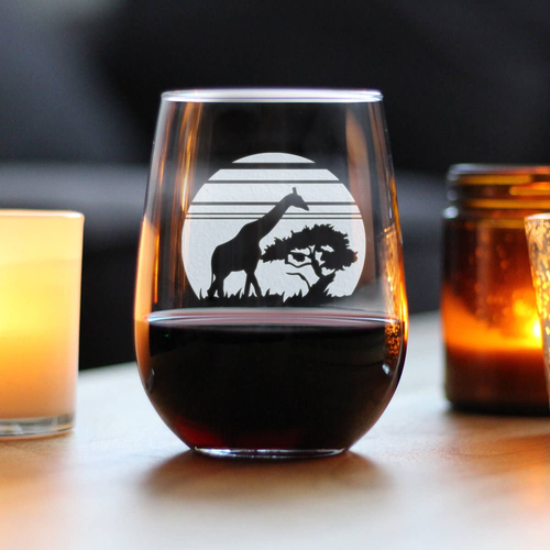 Giraffe Sunset Stemless Wine Glass - African Animal Gifts