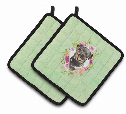 Dogs and Flowers Pair of Pot Holders - CK4377PTHD