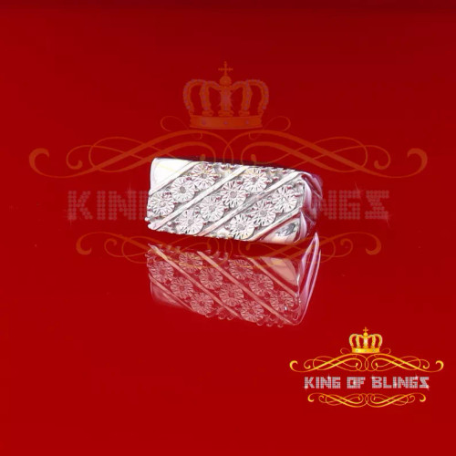 10K White Gold Finish in Silver 925 Men's Ring Size 11 with 0.05CT Diamond