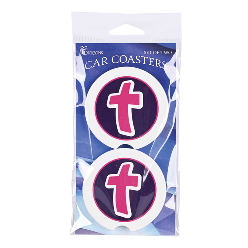 Car Coasters Pink Cross 2 Pk