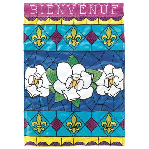 Bienvenue Magnolia Stainglass Flag