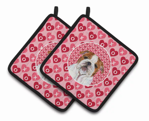 Dog Valentine's Day Portrait Pair of Pot Holders - S000213B001695P069485V022