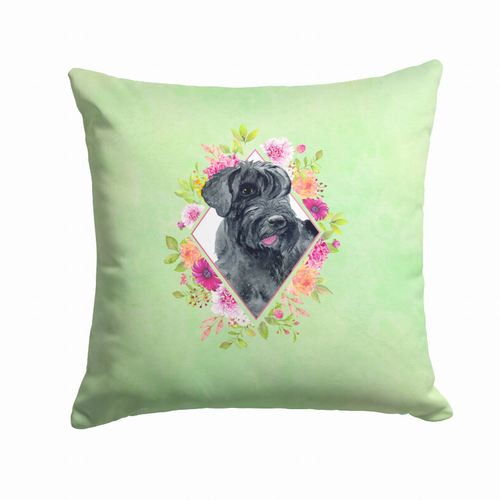 Floral Design with Dog Picture Fabric Decorative Pillow - CK4338PW1414