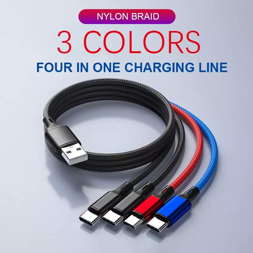 PBG Multi Charging 4 FT Cable 4 in 1 Cable USB Charge Cord with Phone/Type C/Micro USB Connector For all mobile Phones and more devices