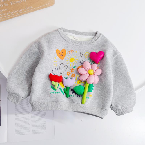 Baby Girl Flower Patched Pattern Thickened Autumn Hoodies - S002469B002707P000100V012